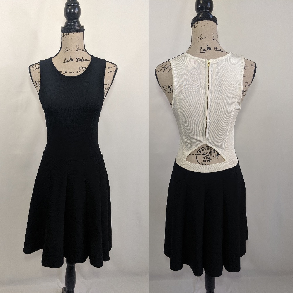 Parker M Black White Sleeveless Dress Cut Out Back Sleeveless A-line M